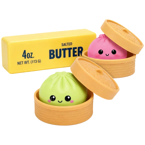 3-Piece Squishy Mystery Dumplings & Butter Slow-Rising Sensory Toy Bundle