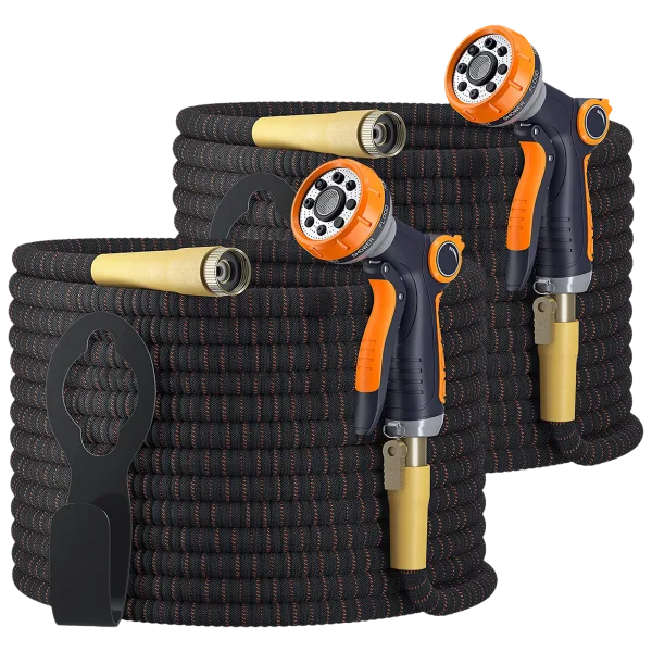 2-Pack: TBI Pro 50ft Heavy Duty Expandable Pocket Hoses with 8-Way Zinc Sprayers