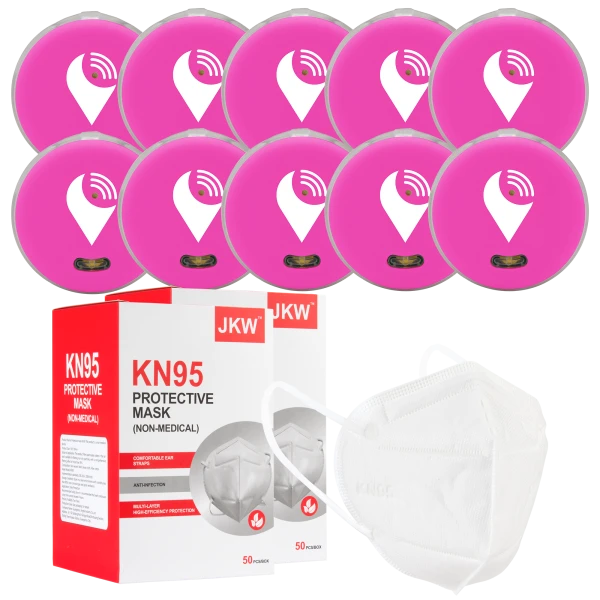 10-Pack of Pink TrackR Pixels and 100-Pack of KN95 Masks