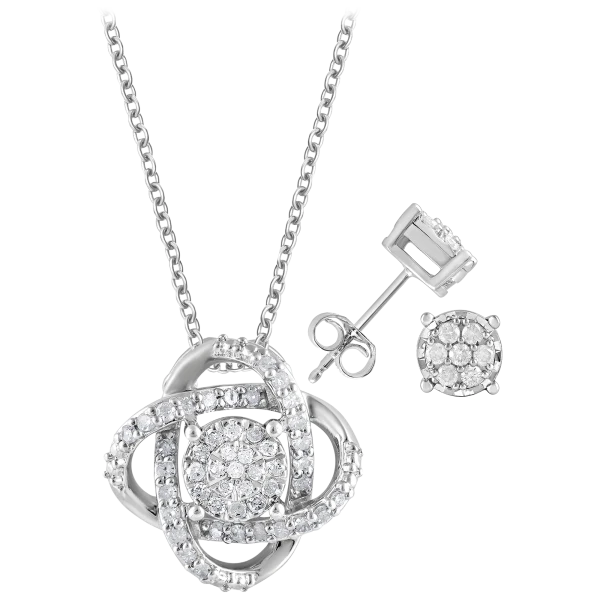 Diamond Muse Sterling Silver 1/4 Carat Diamond Pendant Necklace or Earrings