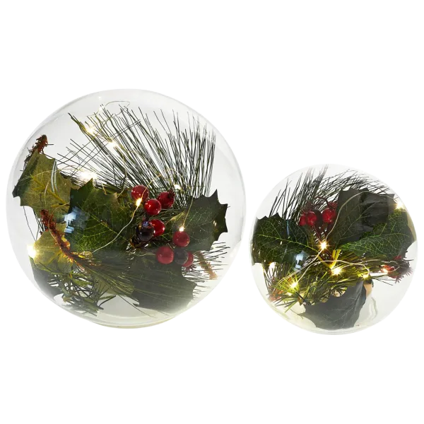2-Pack: Winter Lane Lit Christmas Floral Spheres & LED Lights