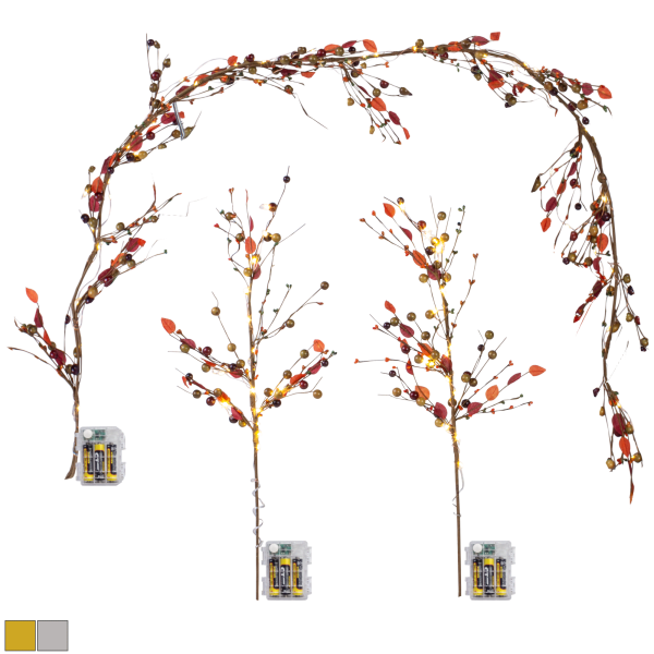 Harvest Lane Pre-Lit Garland & 2-Piece Set of Twigs with Timer