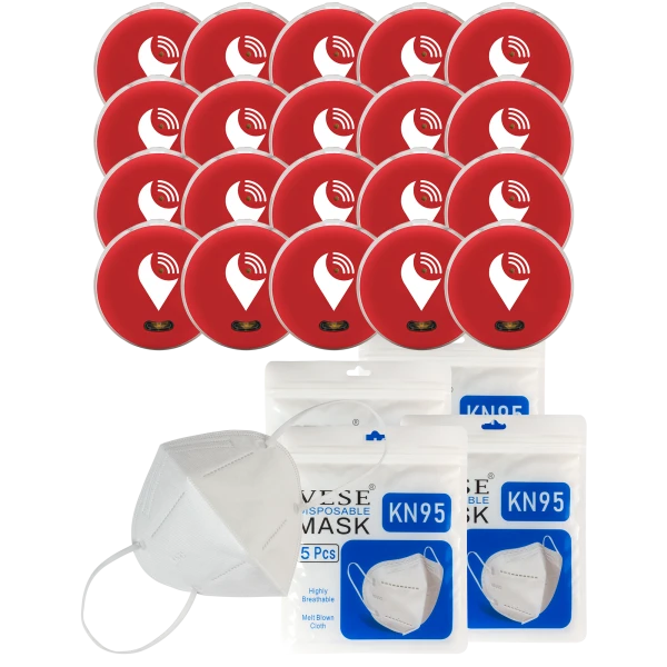20-Pack of Red TrackR Pixels and 20-Pack of KN95 Masks