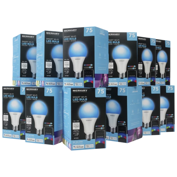 12-Pack: Merkury Multicolor + White Dimmable Smart LED Bulbs