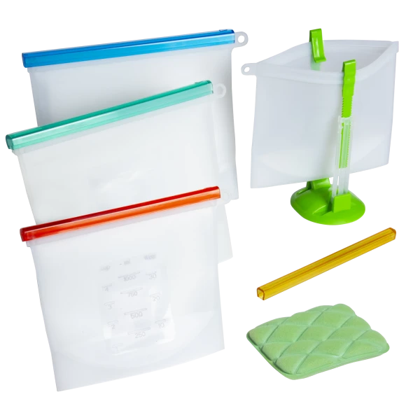 Home Hero Reusable Silicone Food Storage Bags with Bag Holder
