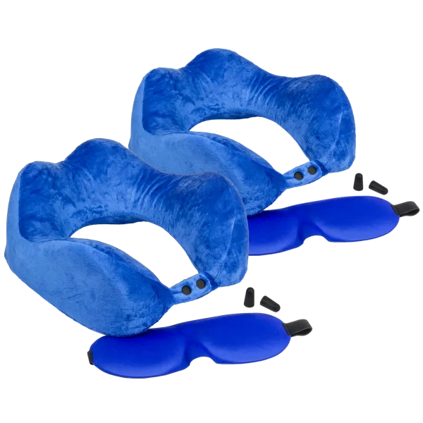 2-Pack: My Perfect Nights Memory Foam Travel Pillow with Eye Mask and Ear Plugs
