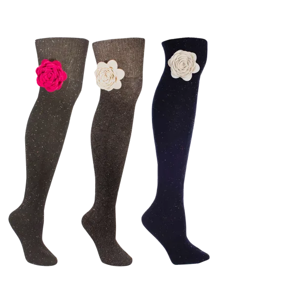 MinxNY Speckled Wool Knee-high Boot Socks with Rose Detail
