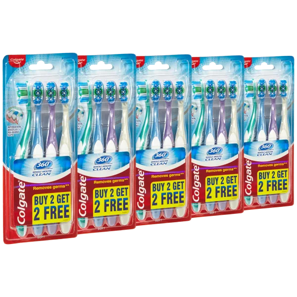20-Pack: Colgate 360 Whole Mouth Clean Toothbrushes with Tongue Cleaner