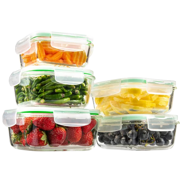 Eatneat 5-Piece Glass Food Storage Containers With Airtight Snap Locking Lids