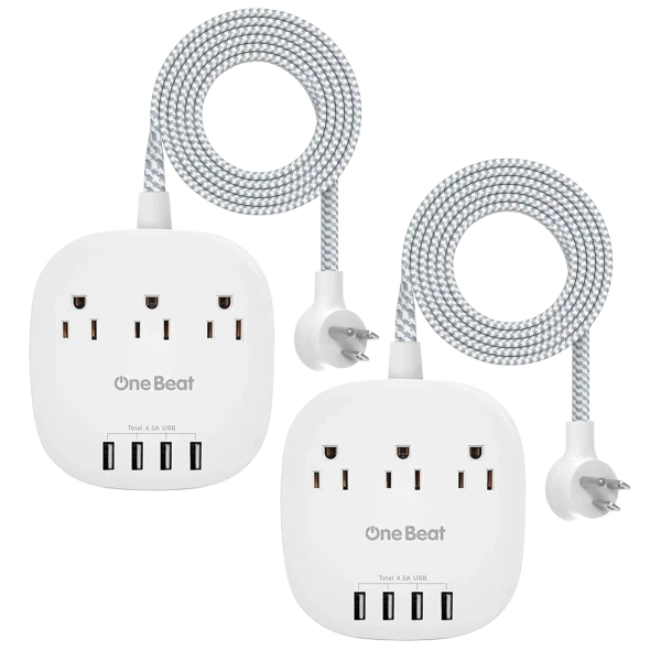 2-Pack: One Beat Power Strip with 3 Outlets and 4 USB Ports