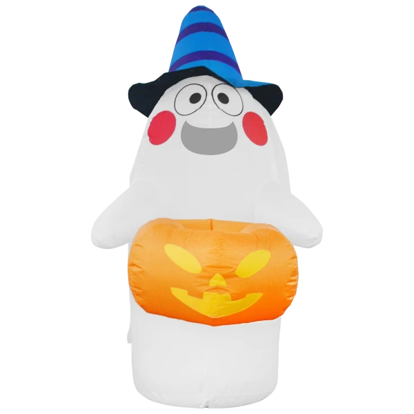 JoieDomi Inflatable Ghost With Pumpkin Candy Basket With LED Lights (5' Tall)
