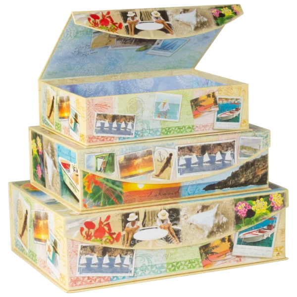 Set of 3 Punch Studio Decorated Voyage Envelope Closure Storage boxes