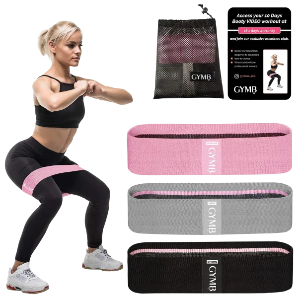 GYMBee 3-Piece Non-Slip Cloth Resistance Exercise Band Set