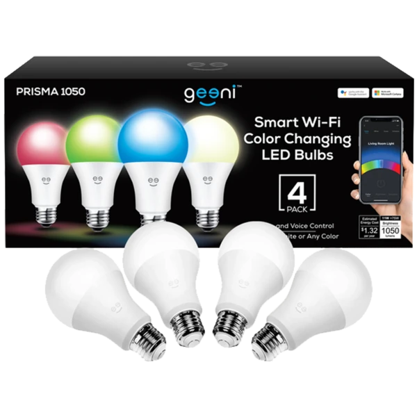 4-Pack: Geeni Smart Wi-Fi Color Changing Dimmable LED Bulbs