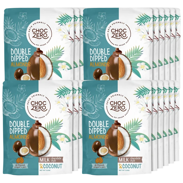 24-Pack: ChocZero Keto Milk Chocolate Coconut Double Dipped Roasted Almonds