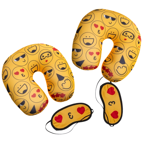 2-Pack: Emoji Travel Pillow & Eye Mask Set
