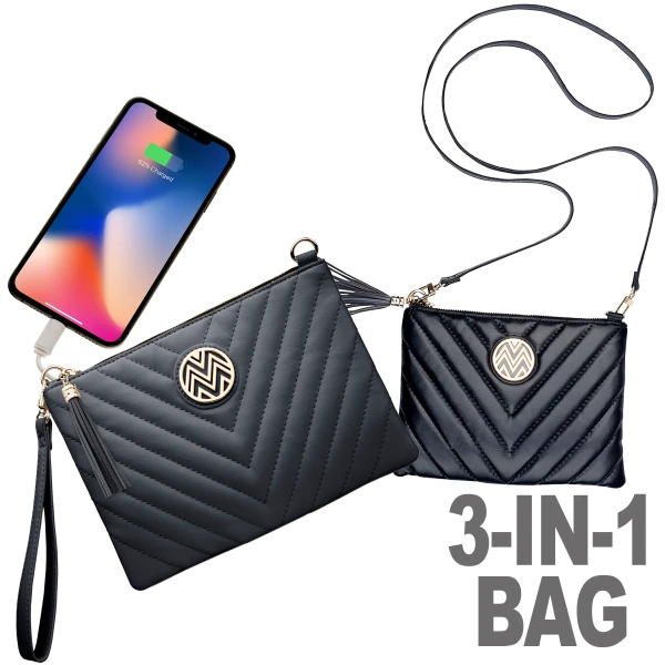 Macbeth 3-in-1 Phone Charging Clutch/Wristlet/Crossbody Handbag