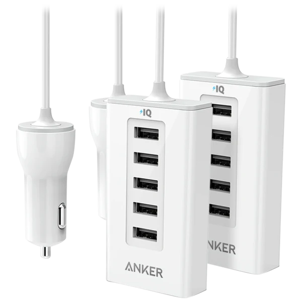 2-Pack Anker 5-Port PowerDrive 50W Car Charging Station