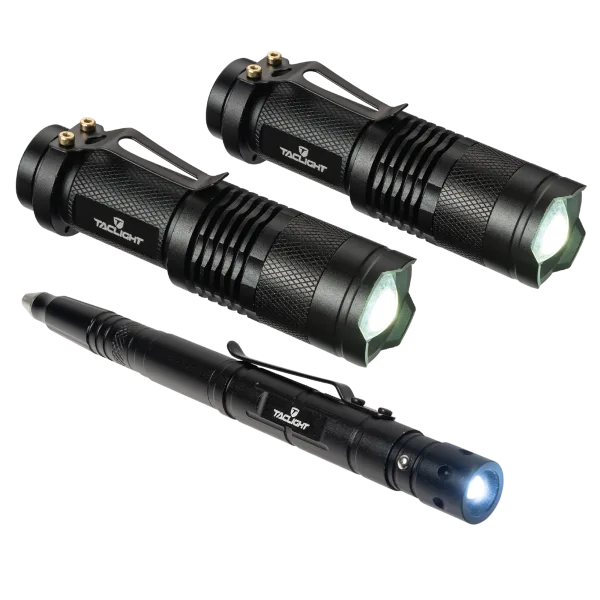 3-Pack: Mini TacLight Flashlights with Tactical Pen