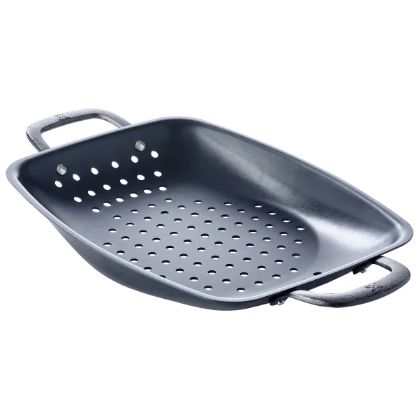 BK 20" Pre-Seasoned Black Carbon Steel Perforated BBQ Roaster with Carry Handles