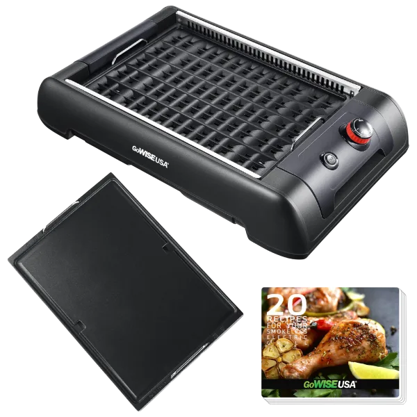 GoWISE USA 2-in-1 Smokeless Indoor Grill and Griddle with Recipe Book