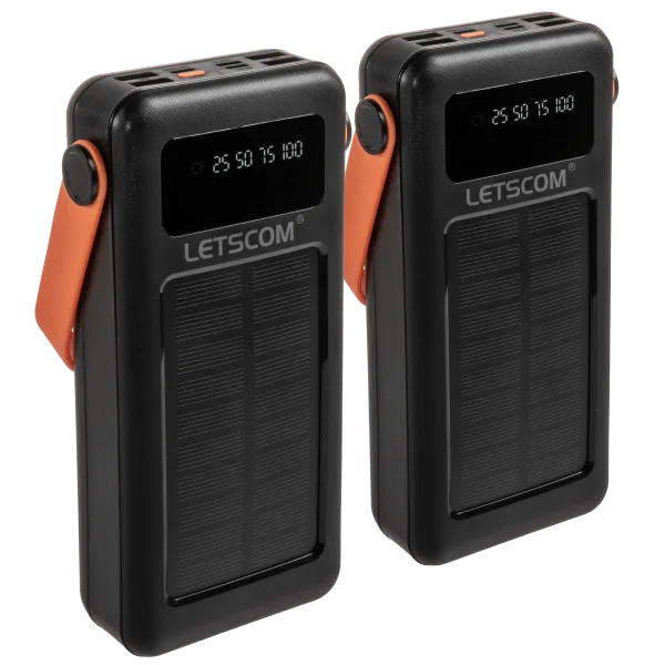 2-Pack: Letscom 30,000mAh Solar Power Bank with Integrated Cables