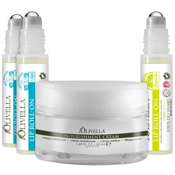 Olivella Nourishment Face Cream Plus 3 Lip Roll-On's Bundle