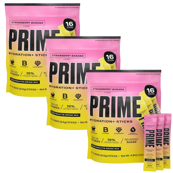 48-Pack: Prime Hydration+ Sticks (Strawberry Banana)