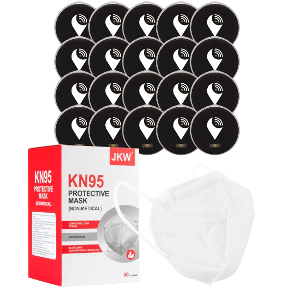 20-Pack of Black TrackR Pixels and 50-Pack of KN95 Masks