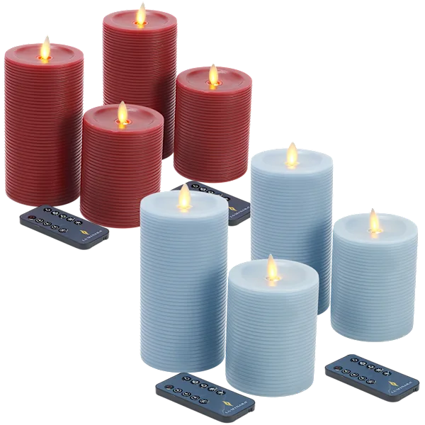 4-Pack: Luminara Textured Striped Flameless Pillar Candles