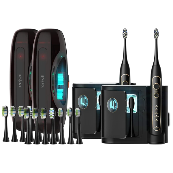 2-Pack: Fairywill Wireless Charging Electric Toothbrush with UV Sanitizing Case
