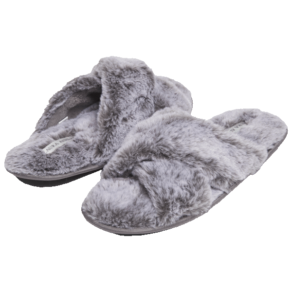 Laura Ashley Ladies Tipped Plush Cross Band Slippers