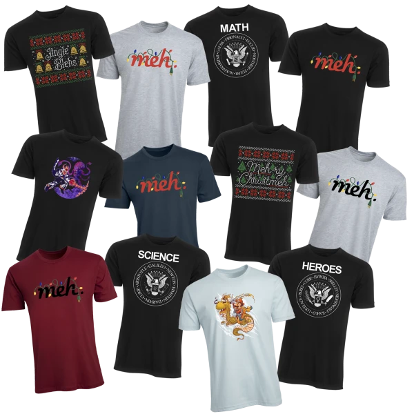 Mediocritee Classics and Meh Holiday Shirts