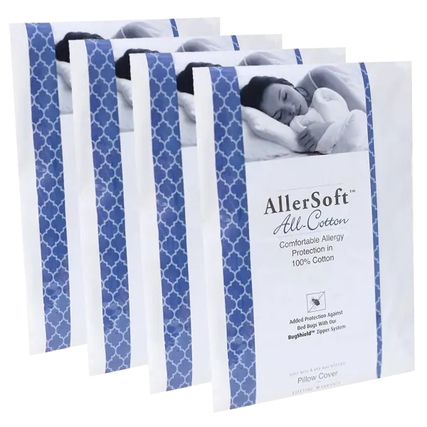 4-Pack: Allersoft 100% Cotton Bed Bug, Dust Mite & Allergy Control Pillow Case