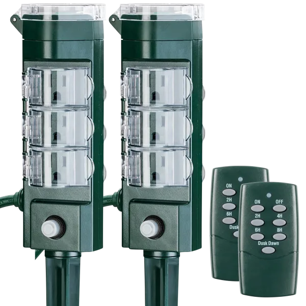 2-Pack: HBN Outdoor Power Strip Timer with Photocell & Remote Control