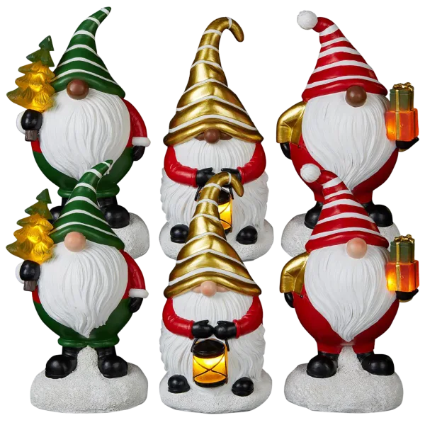 3-Pack: Winter Lane LED 8" Holiday Gnomes with 4-Hour Timers