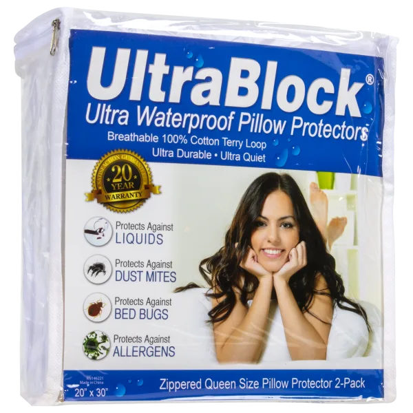 2-Pack: UltraBlock Waterproof Queen Pillow Protectors