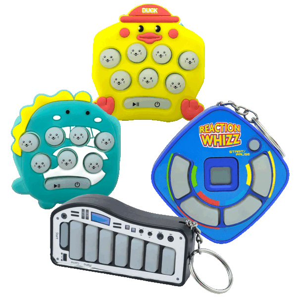 4-Pack: Whack-A-Pals, XyloWhizz & ReactionWhizz Keychain Game Bundle