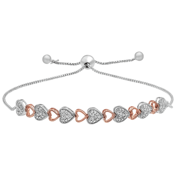 Diamond Muse 1/10 Ct Diamond Two-Tone Round Diamond Heart Link Bolo Bracelet