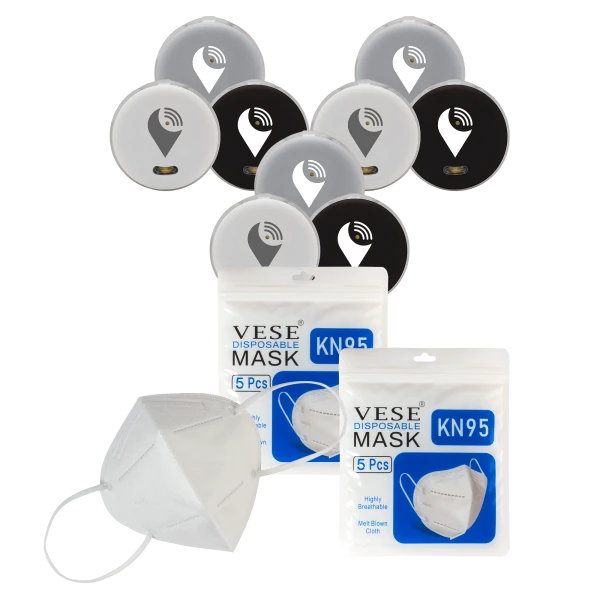 9-Pk of Black,White, Gray TrackR Pixels and 10-Pk of KN95 Masks