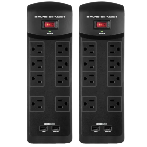2-Pack: Monster Core Power 800 8-Outlet Surge Protector with 2 USB Ports