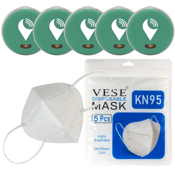 5-Pack of Green TrackR Pixels and 5-Pack of KN95 Masks