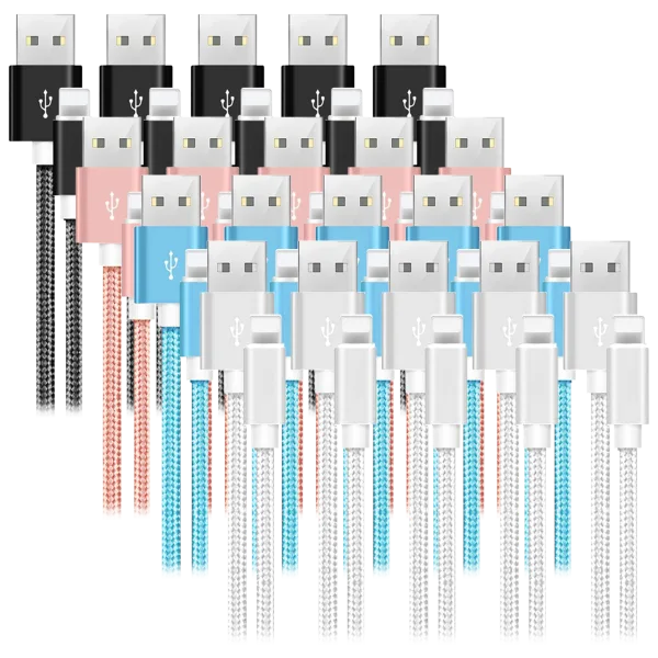 5-Pack: All 10ft Heavy Duty Braided Lightning Cables for Apple Devices