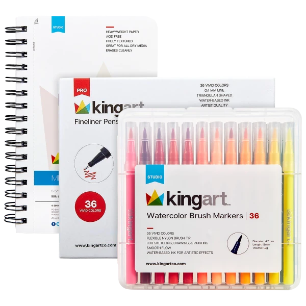 King Art 72pc Fineliner Pens & Watercolor Markers With Mixed Media Pad Bundle