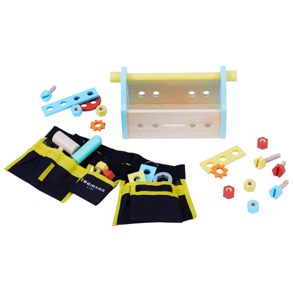 Teamson 24-Piece Kids Little Helper Wooden Tool Box Accessories Toy