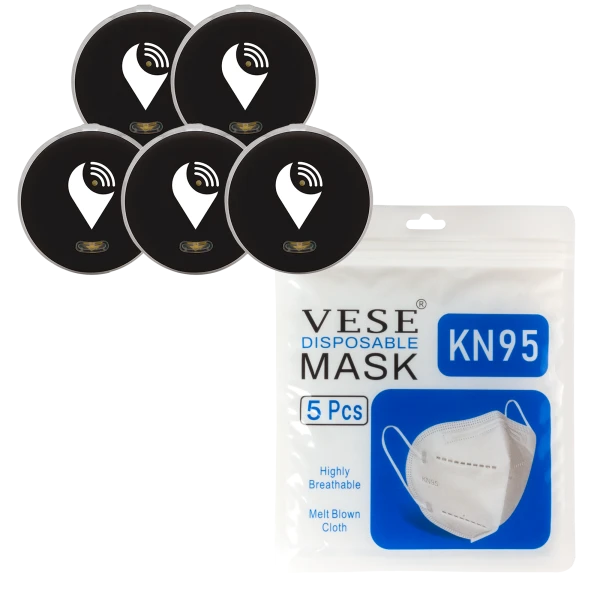 5-Pack of Black TrackR Pixels and 5-Pack of KN95 Masks
