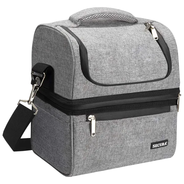 Secura Large Insulated Double Deck Lunch Bag with Shoulder Strap