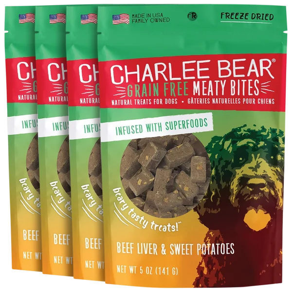 4-Pack: Charlee Bear Meaty Bites Freeze Dried Beef & Sweet Potato Dog Treats