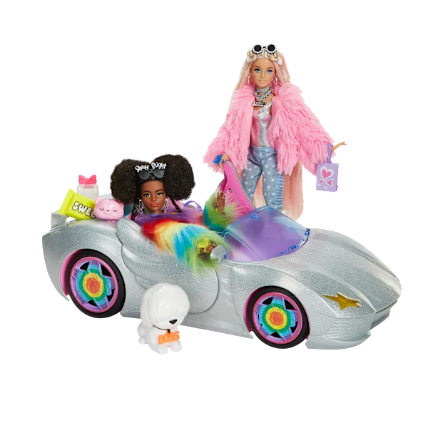 Barbie Extra Cabrio Car Set with 2 Extra Dolls and 2 Pets