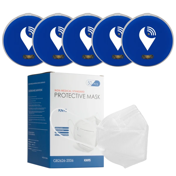 5-Pack of Blue TrackR Pixels and 50-Pack of KN95 Masks